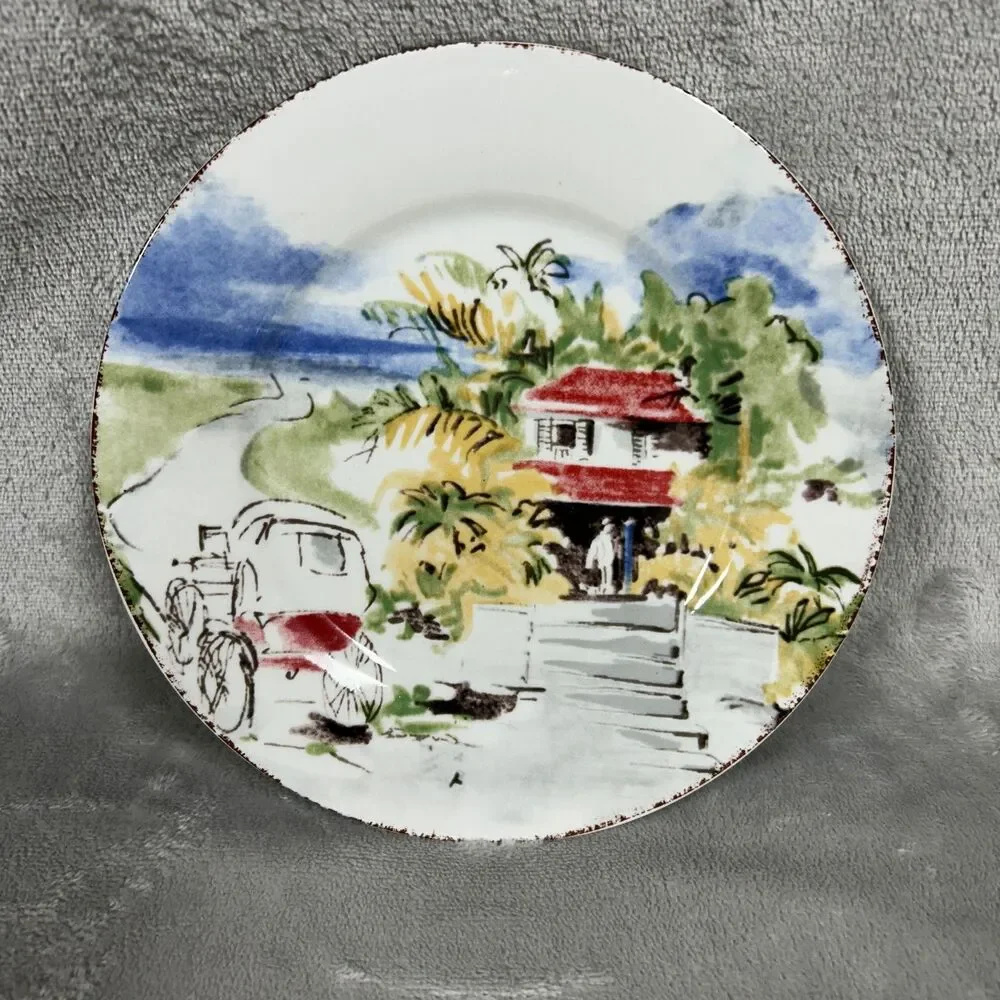 Pier 1 Set of 4 7.5 Inch Destination Collection Plate Set Watercolor Style